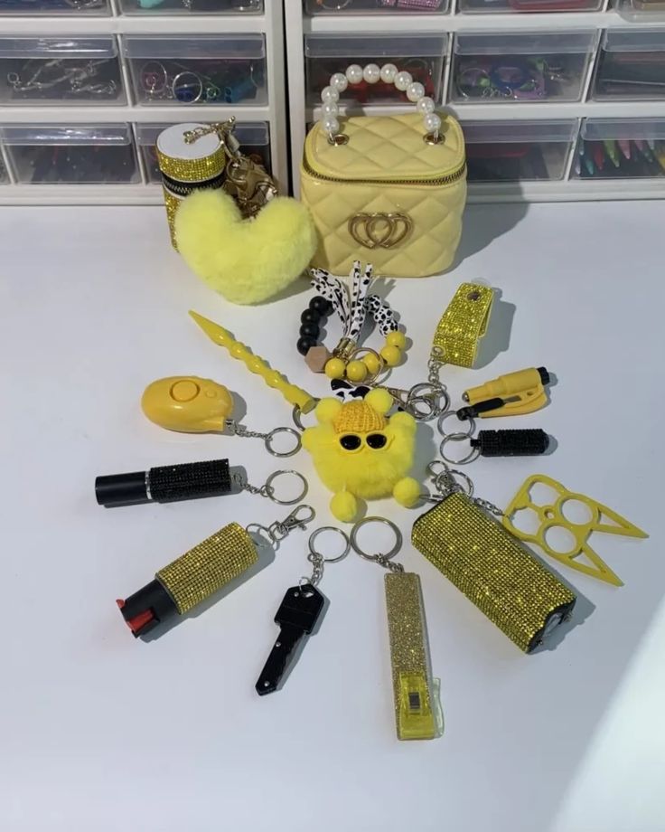 Luxury Yellow Rhinestone Safety Keychain Set